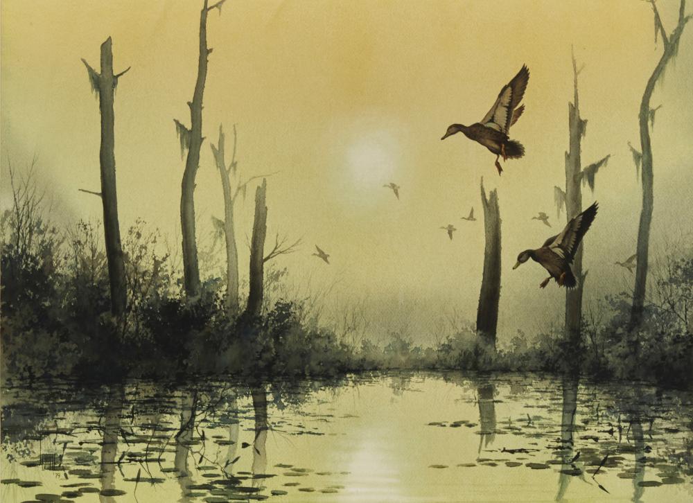 Lee Cable comparable auction result: lee cable b 1943 florida mallards 1979 watercolor on paper sight 17 h x 23 w
