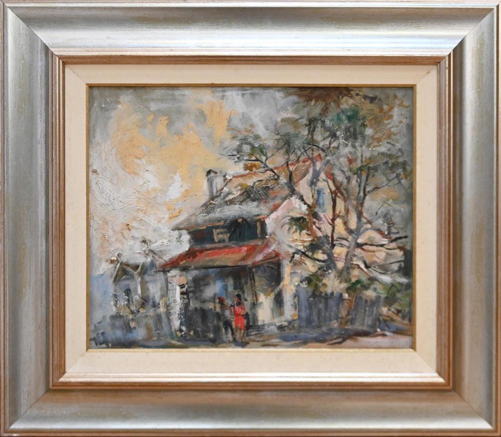 Beryl Mallinson comparable auction result: beryl mallinson terrace houses and figures oil on board signed lower right 36 5 x 44 5cm frame size 61 5 x 69 5cm