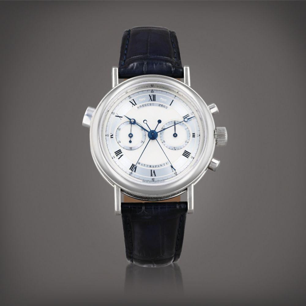 Manuel Carmona de la Puente comparable auction result: reference 3947 montre bracelet chronographe rattrapante en or blanc white gold split second chronograph wristwatch vers 2000 circa 2000