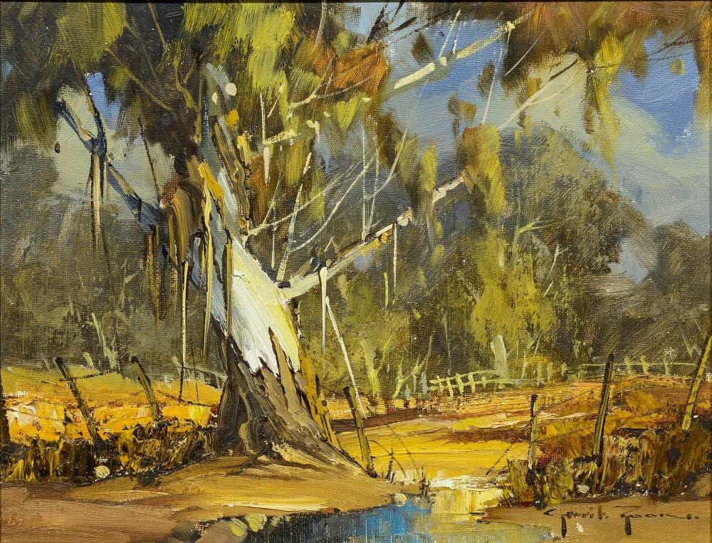 gerrit roon sa 1937 2017 oil bluegum tree signed 22 x 30 · 5th Avenue Auctioneers · 2023-09-25 Gerrit Roon comparable auction result: gerrit roon sa 1937 2017 oil bluegum tree signed 22 x 30