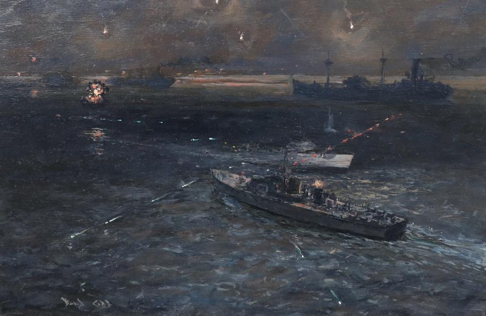 David Cobb comparable auction result: david cobb british 1921 2014 night action falklands islands 1982 oil on board 30 x 45cm