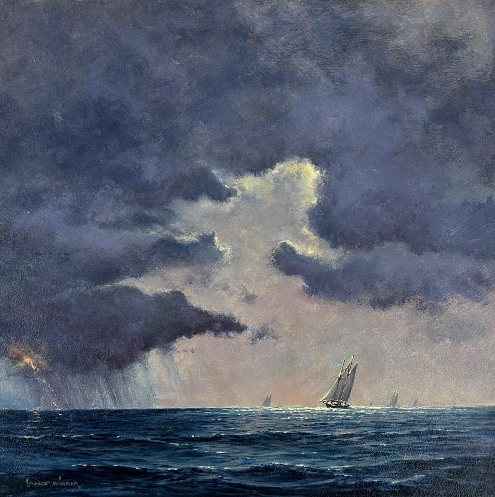 Lance Walker comparable auction result: lance walker 20 21st c provincetown schooner regatta 2011 oil on masonite 12 x 12