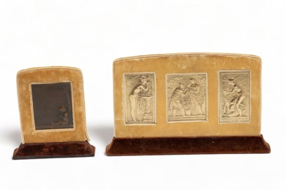 Daniel Dupuis comparable auction result: daniel dupuis french bronze miniature relief plaques 4 in 2 frames ca 1900 h 2 5 w 2 4 pcs