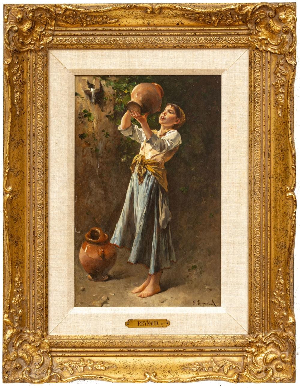 François Maurice Reynaud comparable auction result: fran ois reynaud french 1825 1909 oil on mahogany panel girl drinking from an earthenware jug h 16 w 10 5