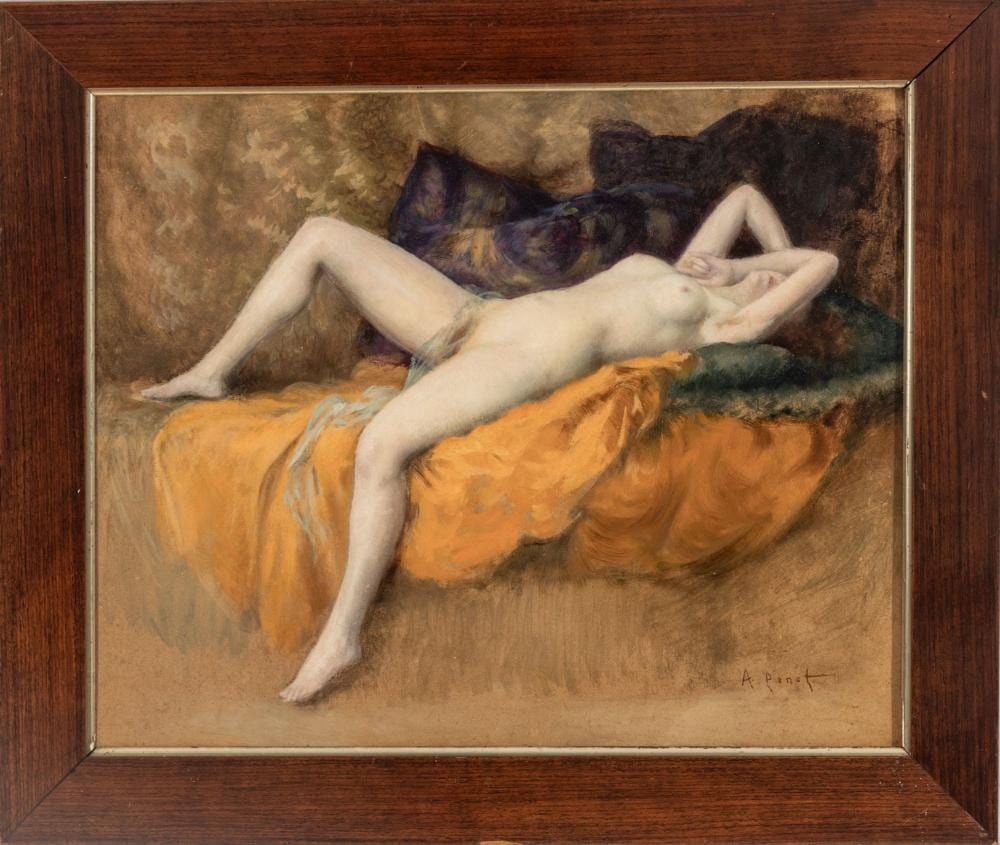 Albert Joseph Penot comparable auction result: albert joseph penot french 1862 1930 oil on artist board ca 1920 nude h 17 5 w 21 5