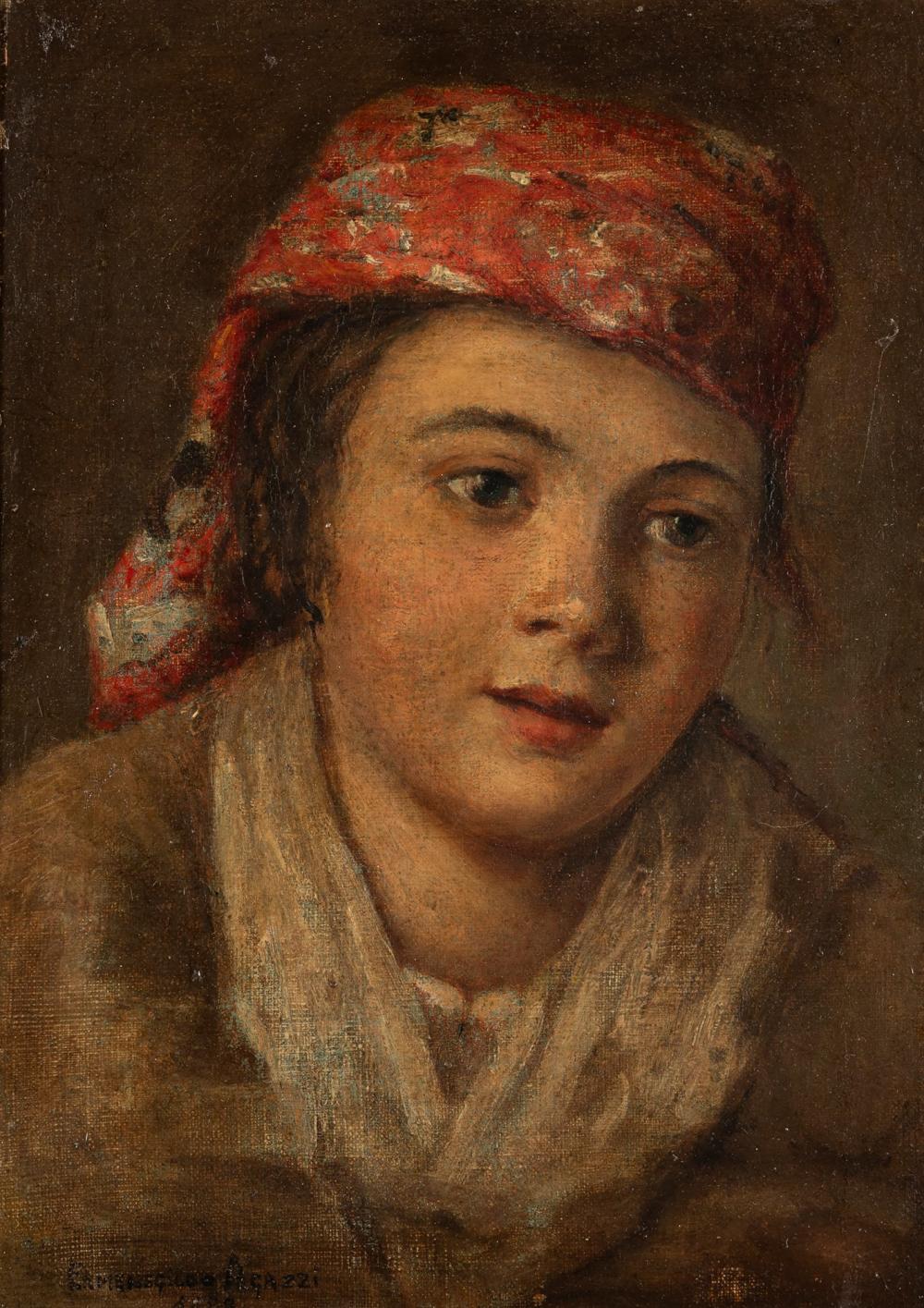 Ermenegildo Agazzi comparable auction result: ermenegildo agazzi mapello 1866 bergamo 1945 girl with red handkerchief 1889