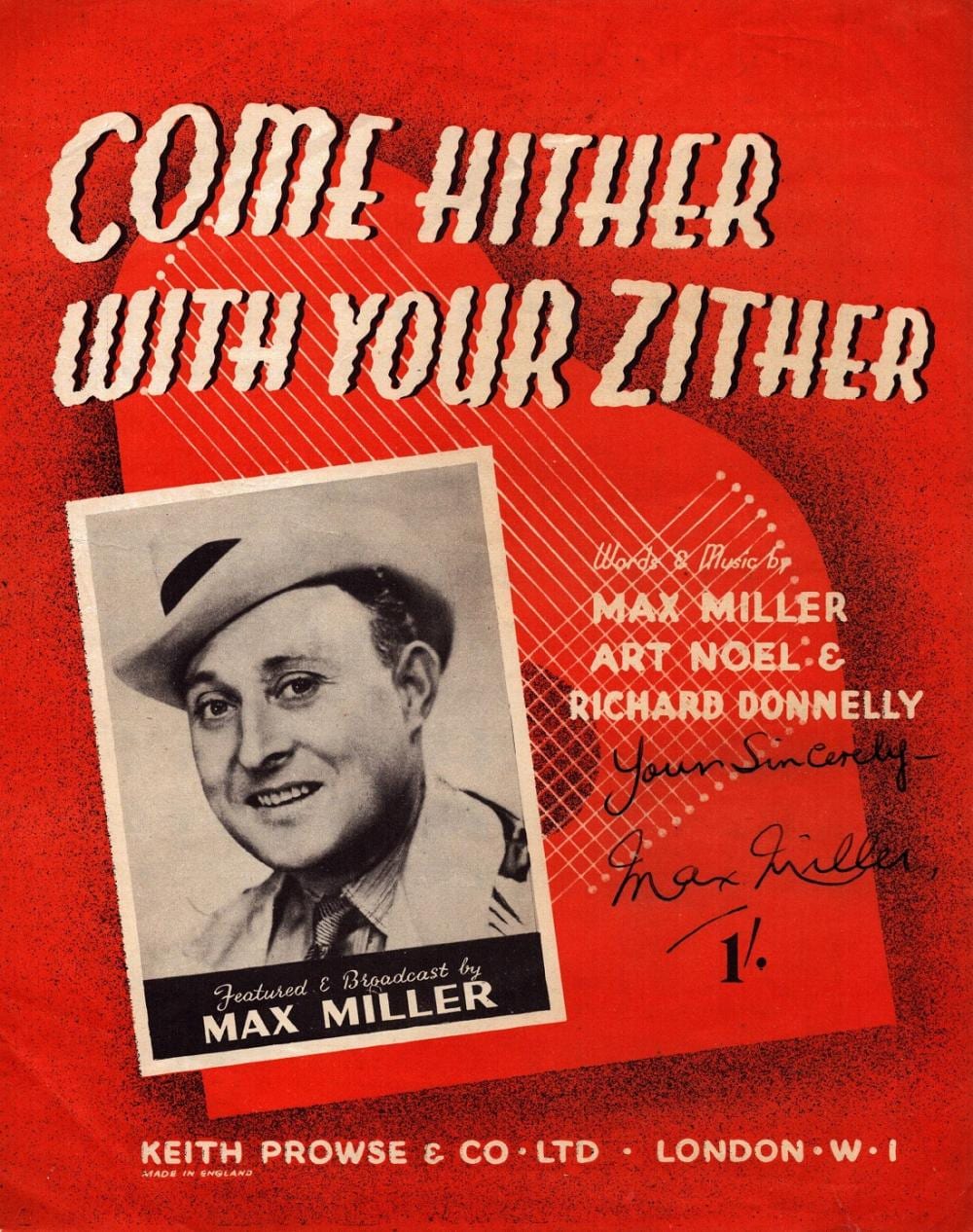 Max Miller comparable auction result: max miller comedian a signed music sheet for come hither with your zither good condition all