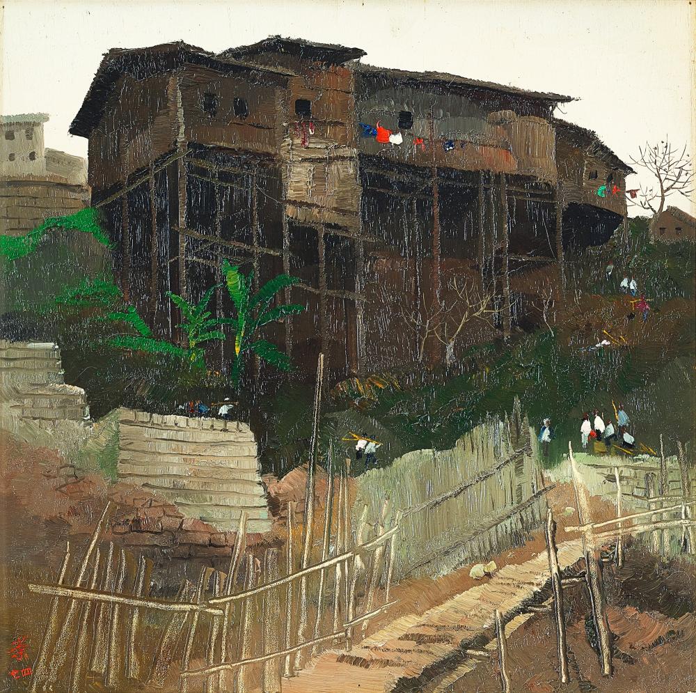 Wu Guanzhong 吳冠中 | Wooden-pillar houses of Sichuan 四川吊腳樓 comparable sale