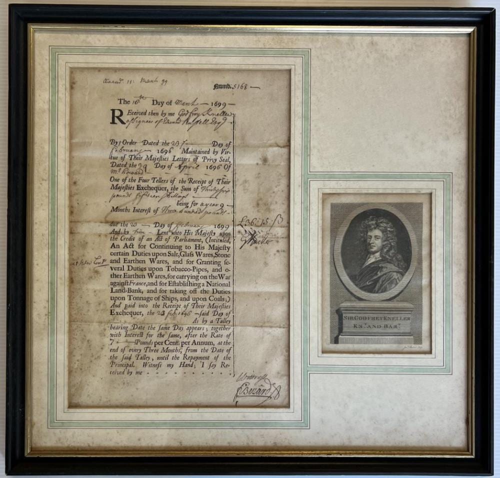 Gottfried Kneller comparable auction result: godfrey kneller signed document 1699