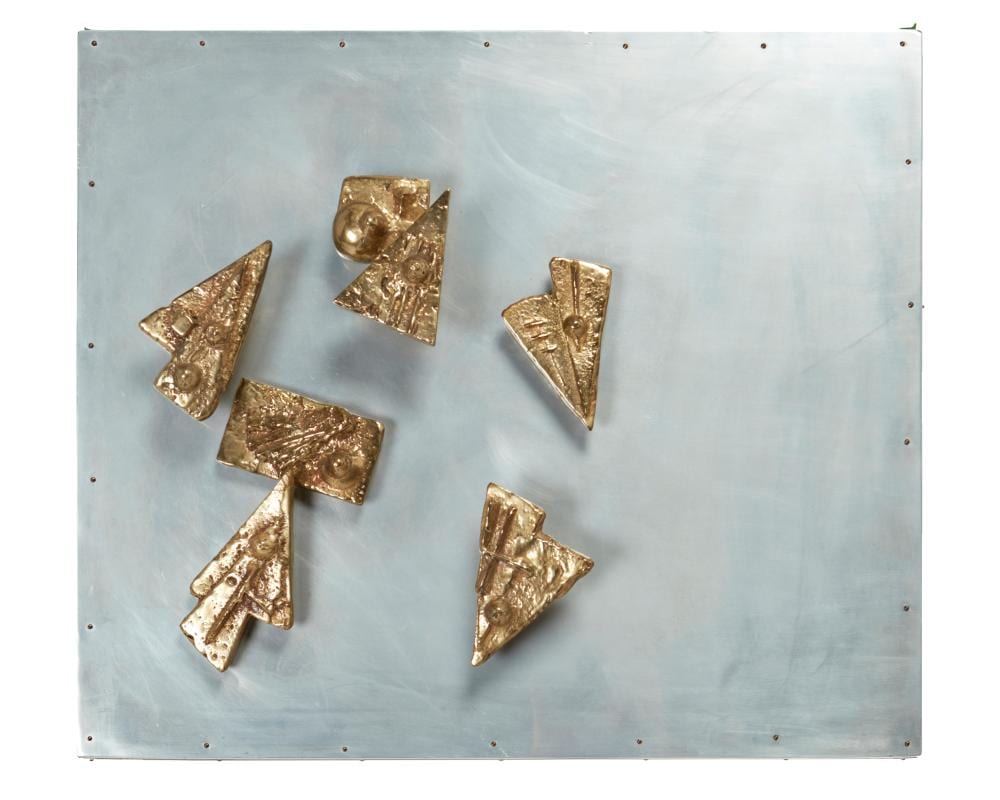 Thom Wheeler comparable auction result: thom wheeler b 1946 untitled 1978 steel plaque with brass arrowheads 20 h x 24 w