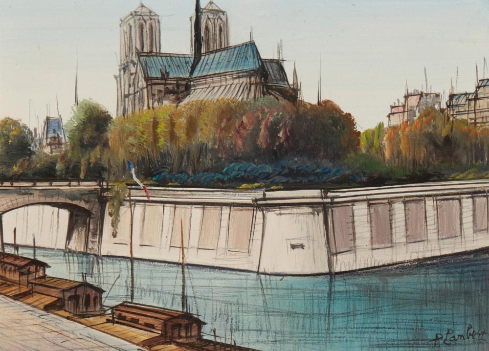 Paul Lambert comparable auction result: paul lambert 1910 c 1970 notre dame n d a le quai oil on canvas 9 5 h x 13 w