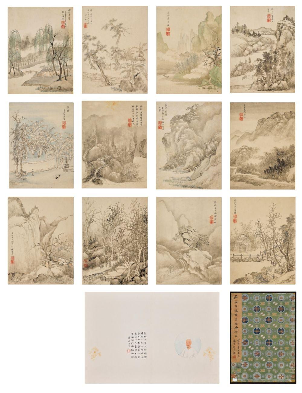 Wang Hui, Paintings in the Styles of Ancient Masters | 王翬　橅古眞跡冊　水墨/淺絳紙本　十二開冊 comparable sale