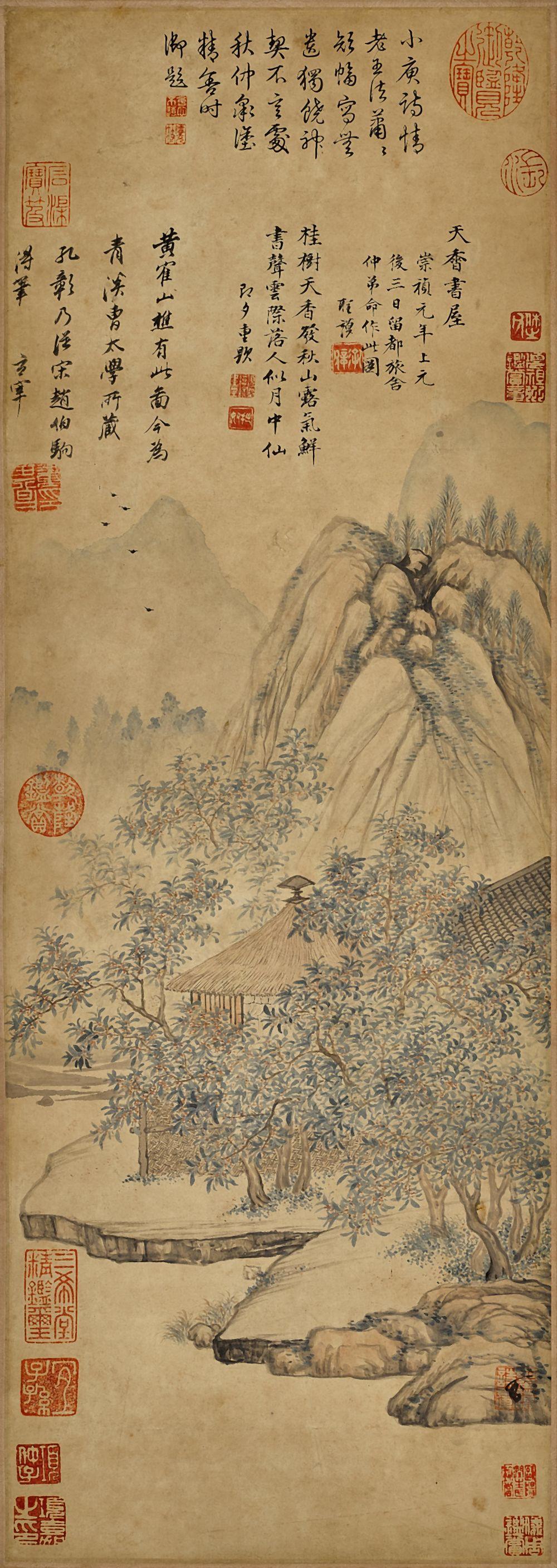 Xiang Shengmo, House of Heavenly Fragrance | 項聖謨　 天香書屋　設色紙本　立軸 comparable sale