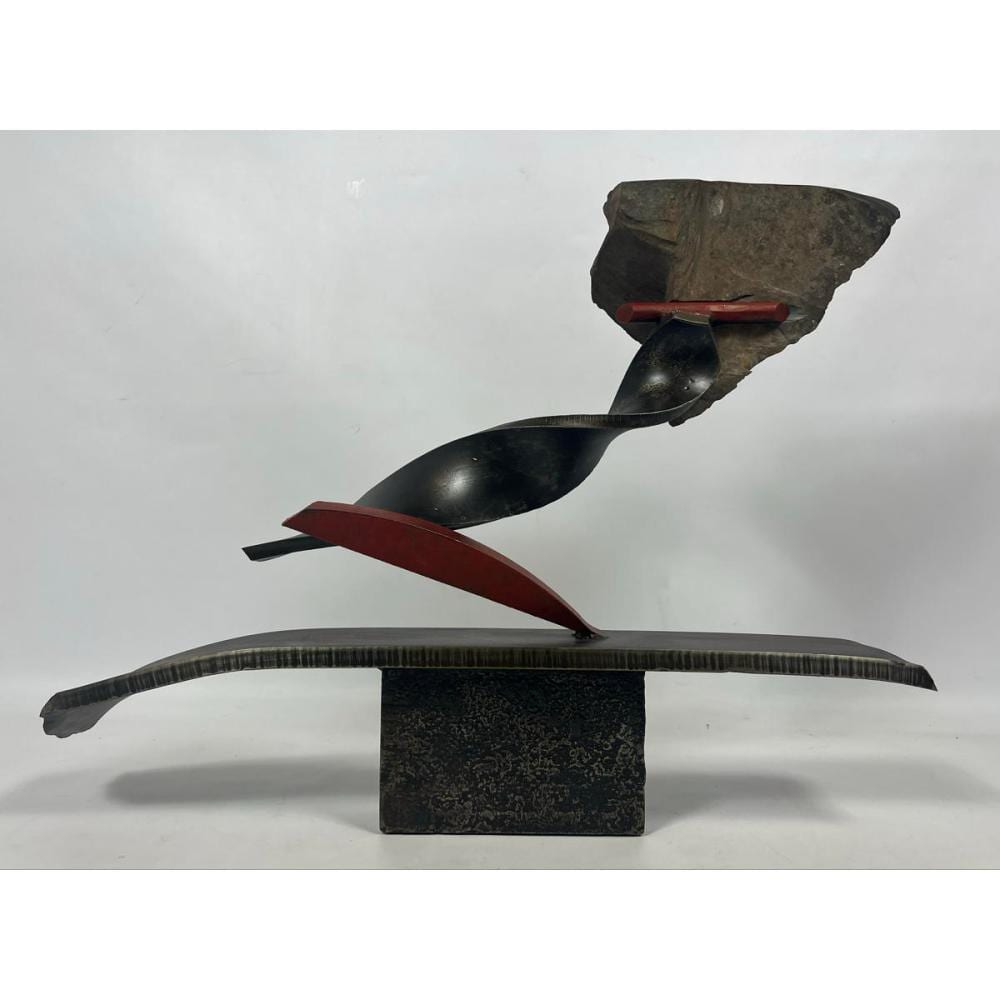 John Van Alstine comparable auction result: john van alstine auger falls landscape modernist sculpture mixed media welded metal and stone abs