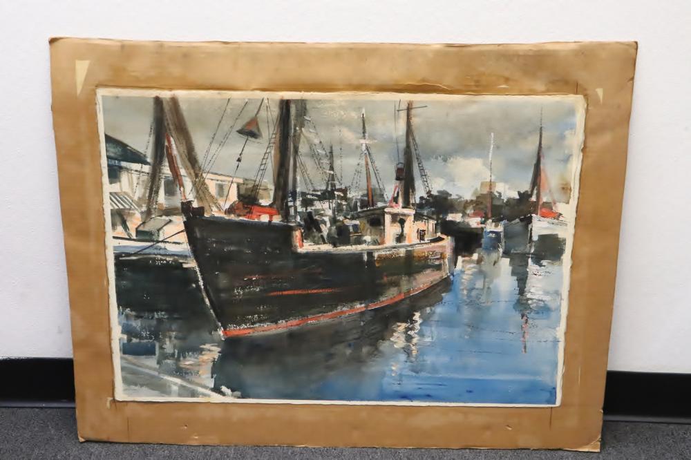 Alex Ignatiev comparable auction result: watercolor on paper los angeles harbor scene