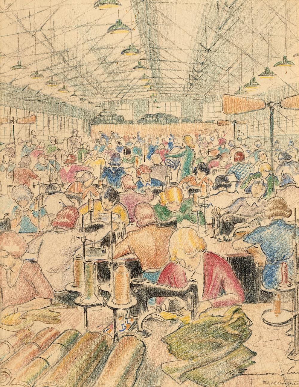 robert emerson curtis sewing uniforms war and munitions factories melbourne 1940 · Deutscher and Hackett · 2023-10-10 Robert Emerson Curtis comparable auction result: robert emerson curtis sewing uniforms war and munitions factories melbourne 1940