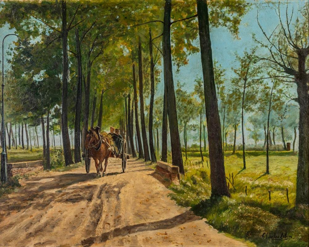 Charles Lebon comparable auction result: charles lebon 1906 1957 horse drawn carriage oil on panel w 50 x h 40 cm