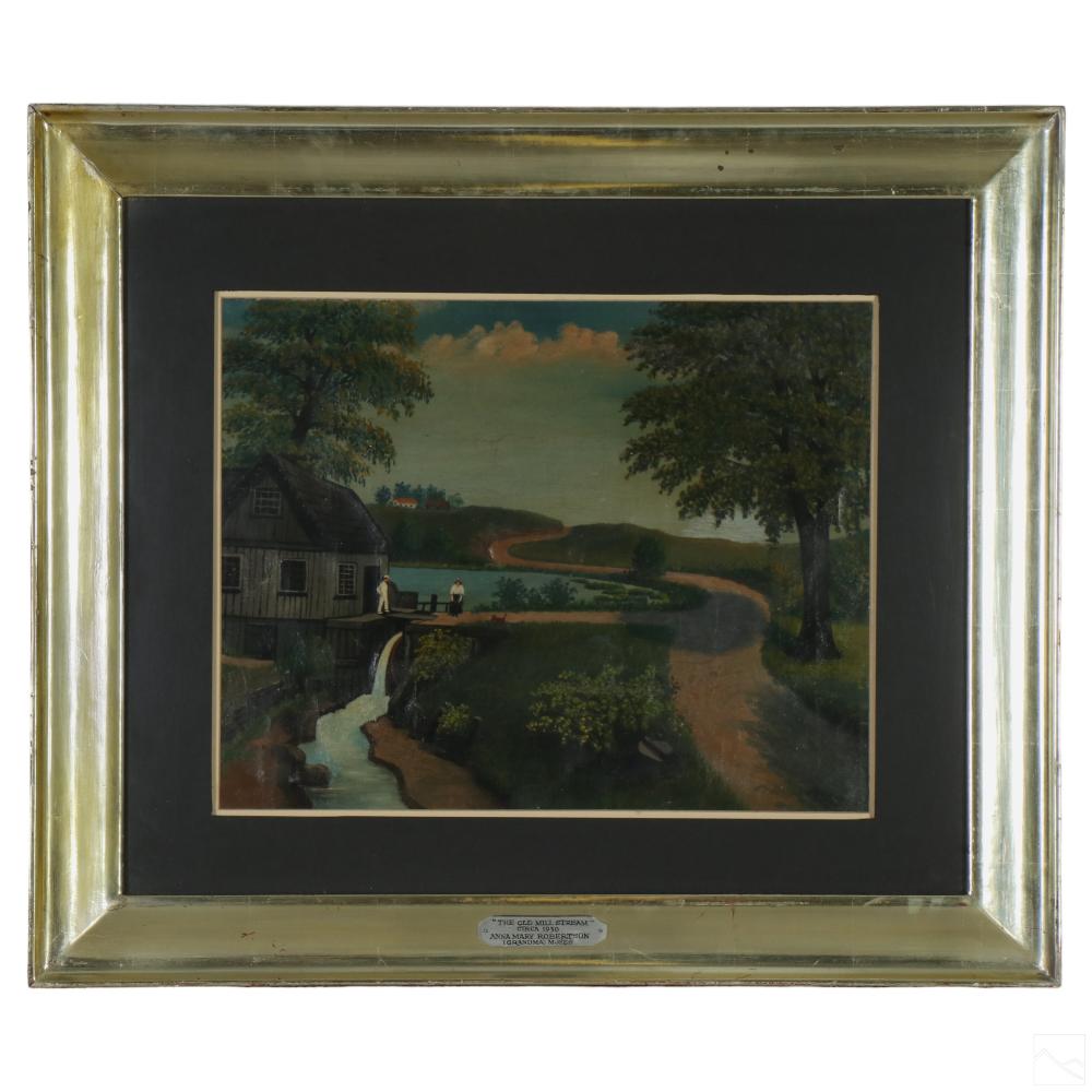 Grandma Moses 1860-1961 Antique Landscape Painting sold by Hill Auction Gallery, lot 287 — auction record photograph