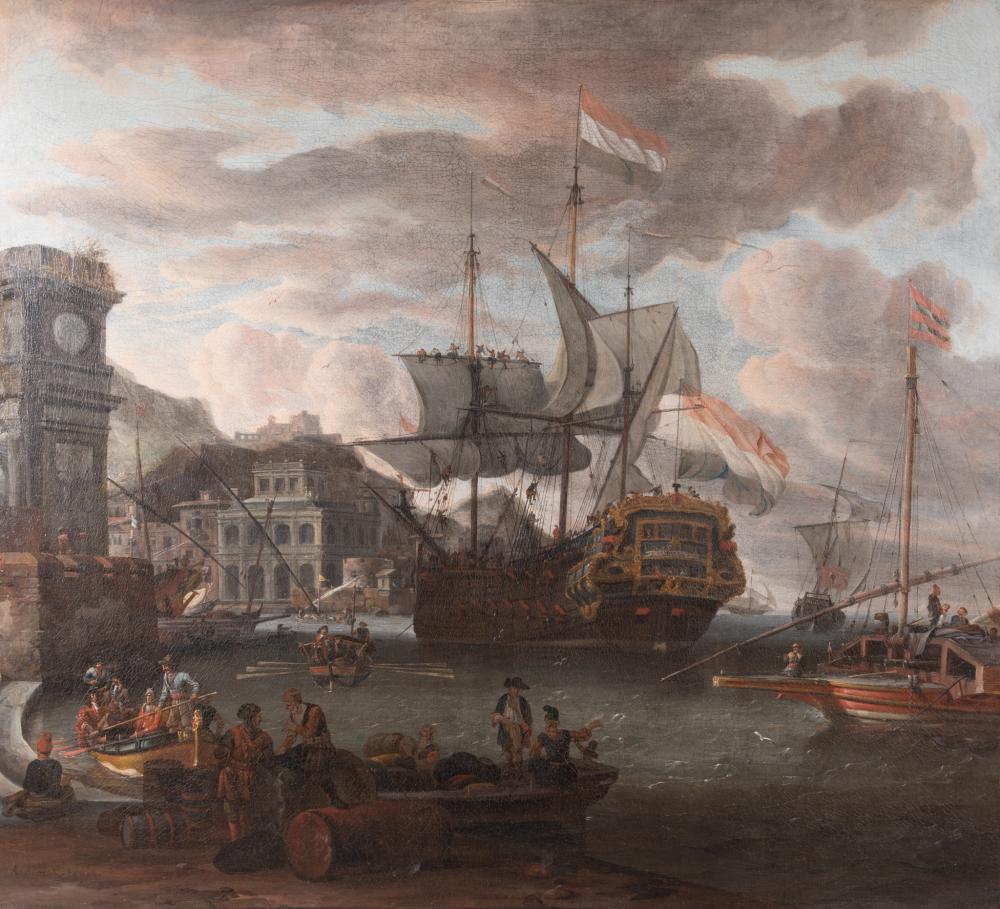 abraham sturckenburch storck netherlands holland ca 1635 or 1644 1708 dutch seaport circa 1690 oil on canvas · Link Auction Galleries · 2023-10-21 Abraham van Kalraet comparable auction result: abraham sturckenburch storck netherlands holland ca 1635 or 1644 1708 dutch seaport circa 1690 oil on canvas