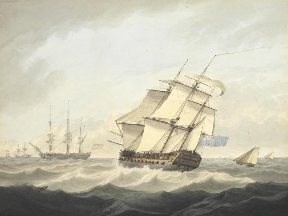 Samuel (1760) Atkins comparable auction result: samuel atkins british fl 1787 1808 a man of war in a fresh gale unframed