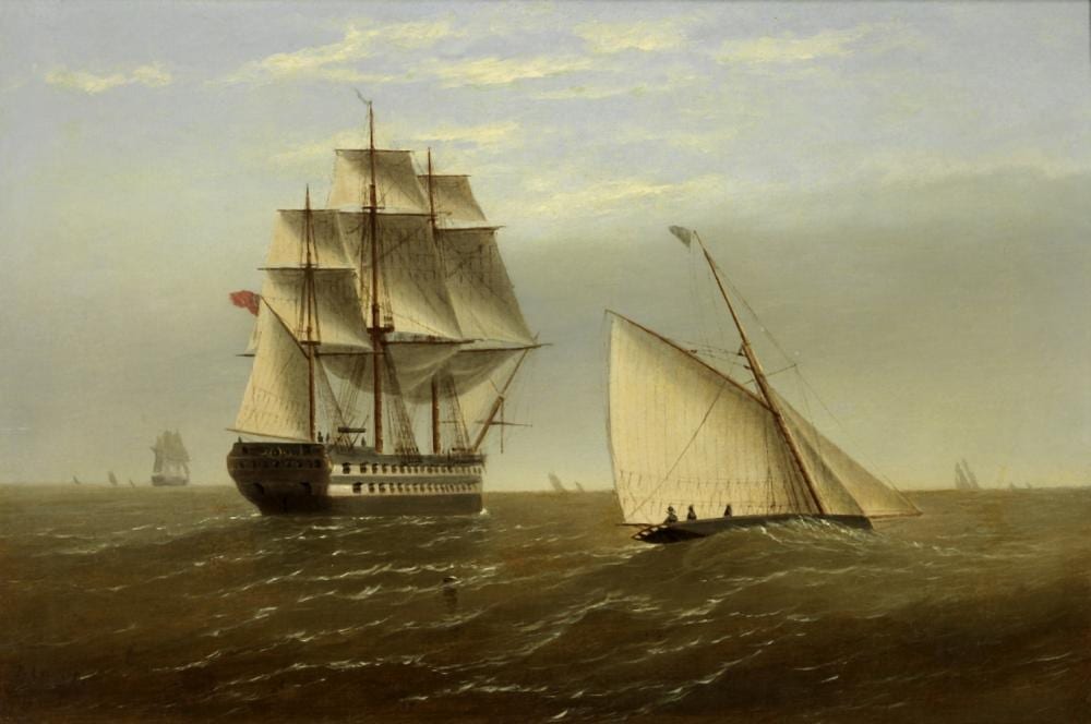 thomas lucop british active 1867 1907 a british two decker and a cutter in a breeze · Bonhams · 2023-10-18 Thomas Lucup comparable auction result: thomas lucop british active 1867 1907 a british two decker and a cutter in a breeze