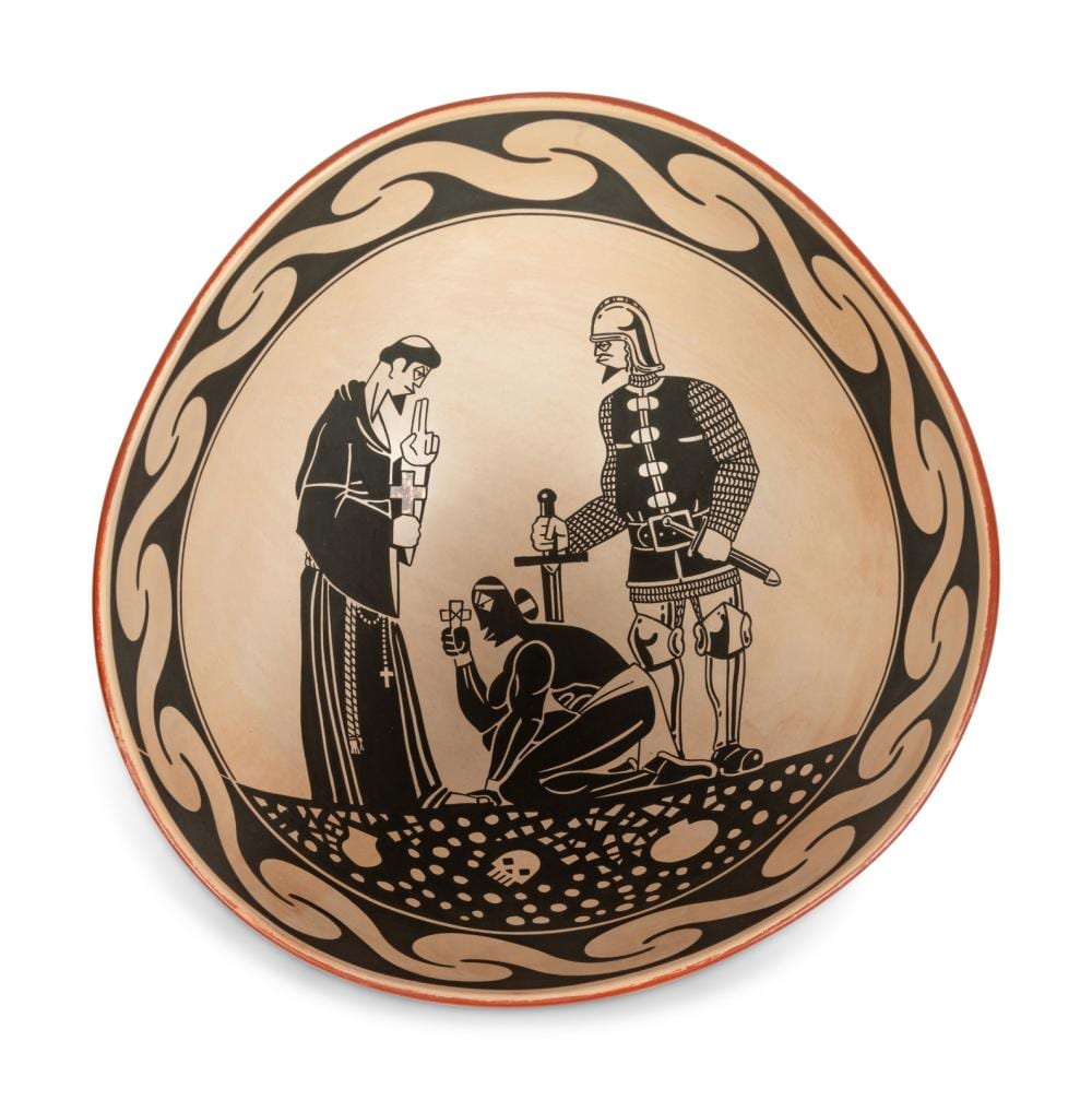 Diego Romero comparable auction result: diego romero cochiti b 1964 agents of oppression pottery bowl