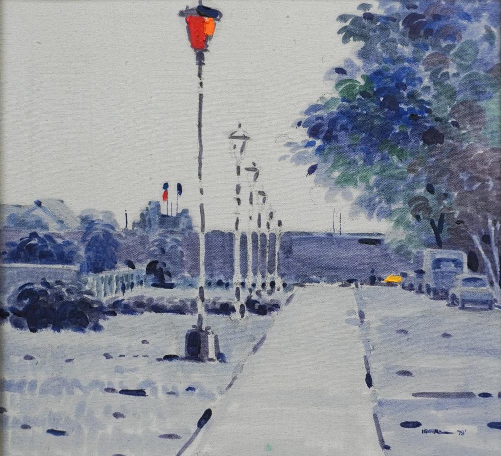 Ibarra de la Rosa comparable auction result: ibarra de la rosa philippines 1943 1997 the lone lamp post oil on canvas signed l r frame 21 1 2 x 22 3 4 in 54 6 x 57 8 cm