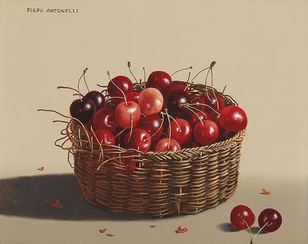 Piero Antonelli comparable auction result: piero antonelli stilleben mit kirschen in einem korb