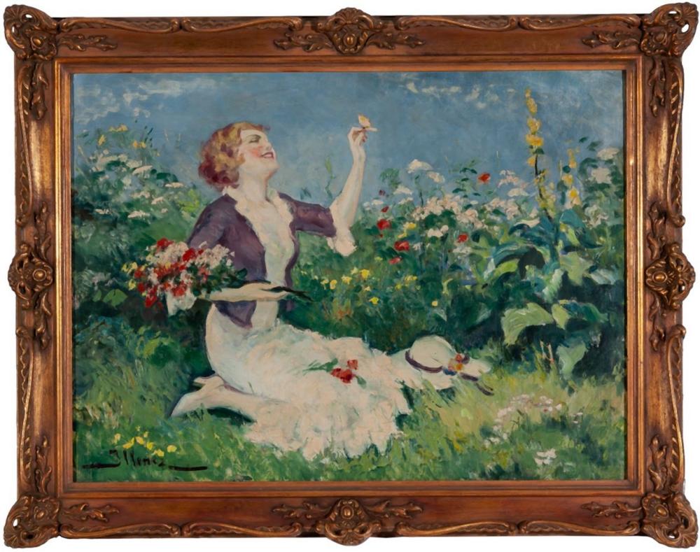 Lipót Illencz comparable auction result: lip t illencz 1882 1950 lady with flowers and butterflies