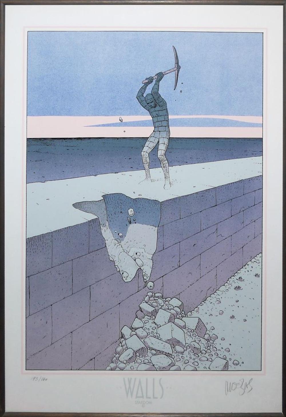 Jean (1938) Giraud comparable auction result: moebius walls signierte farbserigraphie von 1990 gerahmt