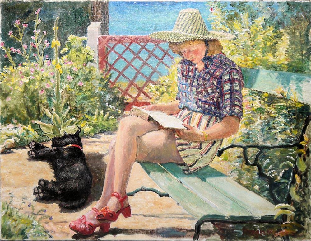 Harald Moltke comparable auction result: harald moltke junge frau beim lesen auf einer bank lgem lde um 1940