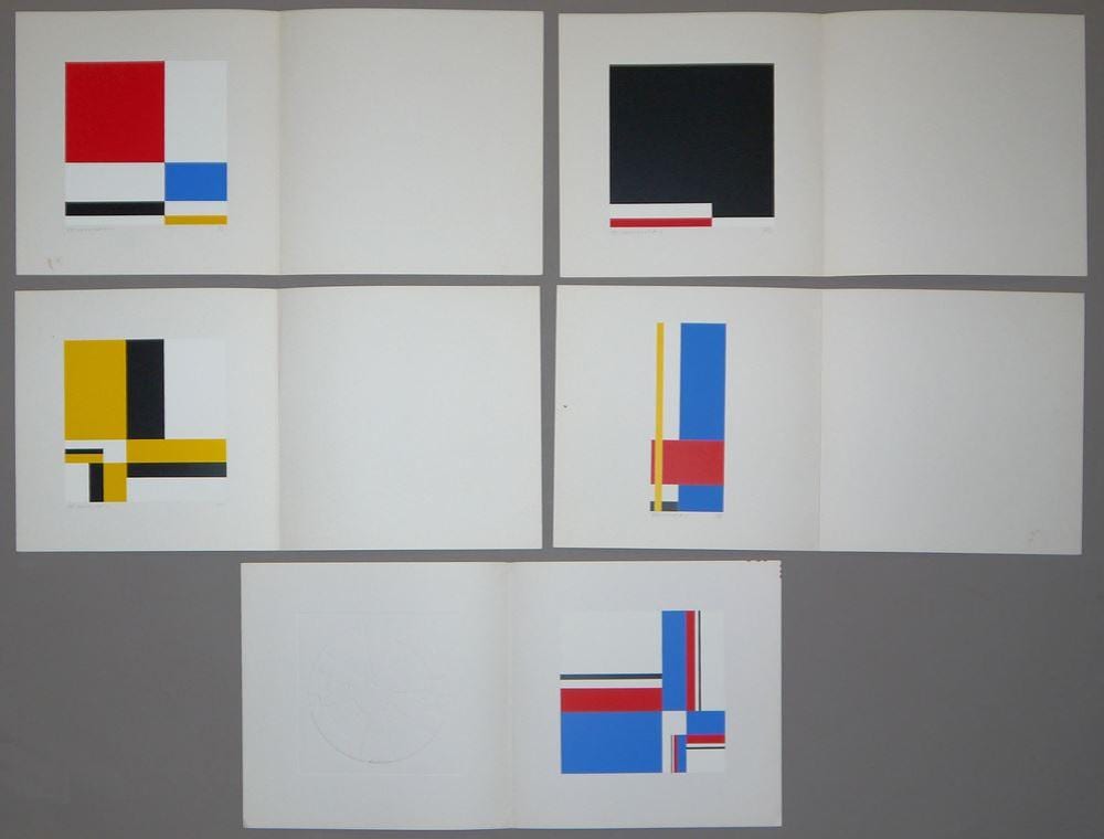 Jo Niemeyer comparable auction result: jo niemeyer konkrete kunst 5 farbserigraphien von 1983 85 4 x signiert