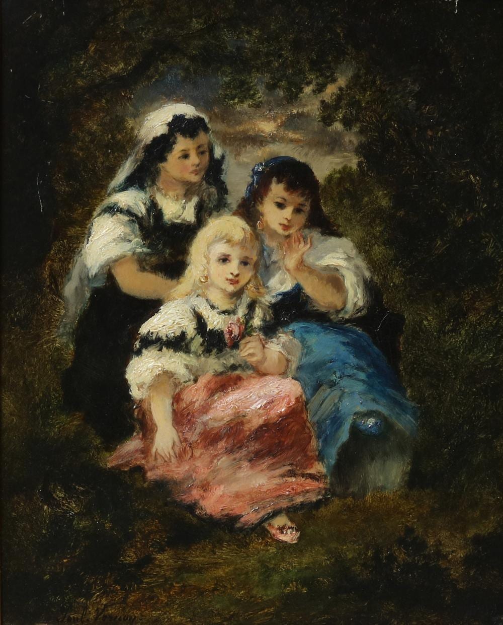 Paul Vernon comparable auction result: paul vernon french 1796 1875 three girls in a woodland oil on panel 15 1 2 x 12 1 2in 39 x 32cm