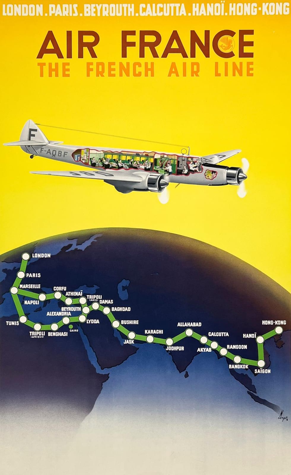 gerard alexandre london beyrouth hano hong kong air france poster · Capsule Gallery Auction · 2023-10-24 Gerard Alexandre comparable auction result: gerard alexandre london beyrouth hano hong kong air france poster