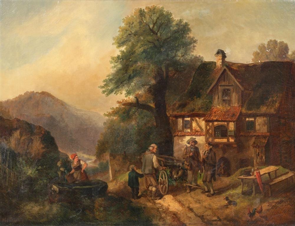 Meno Mühlig comparable auction result: meno m hlig rastende j ger an einem gasthaus mitte 19th cent