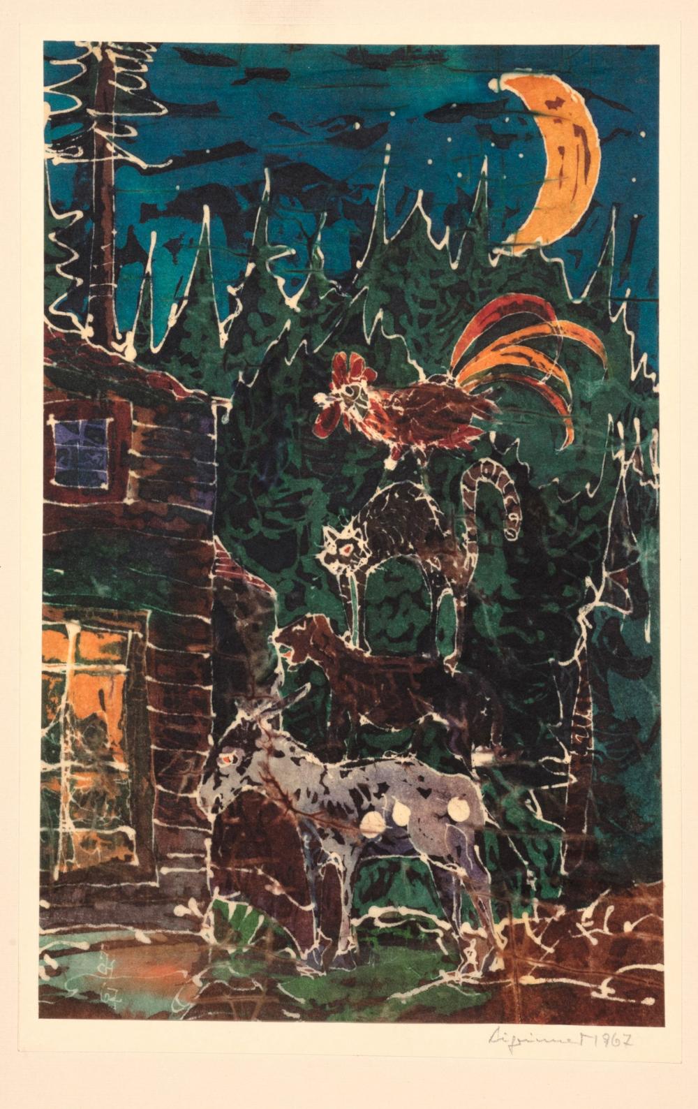 christian aigrinner die bremer stadtmusikanten drei fische 1967 1966 · Schmidt Kunstauktionen Dresden OHG · 2023-11-04 Christian Aigrinner comparable auction result: christian aigrinner die bremer stadtmusikanten drei fische 1967 1966