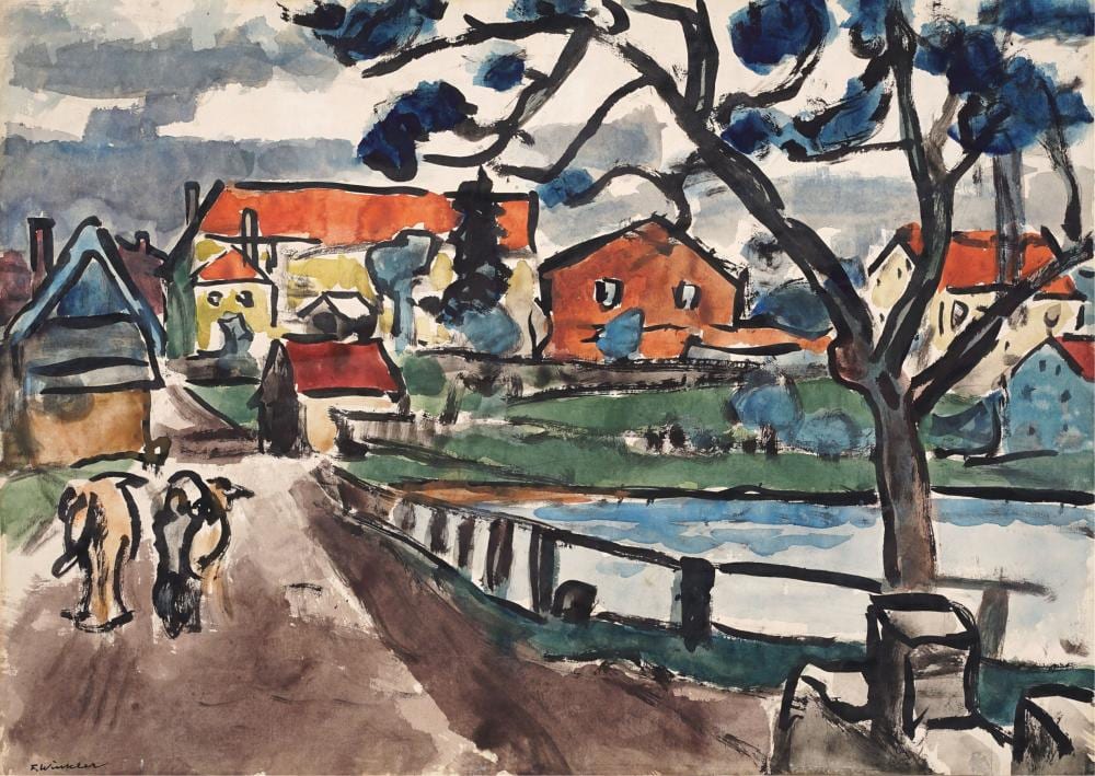 Fritz Winkler comparable auction result: fritz winkler am teich in wachau wohl 1950 s