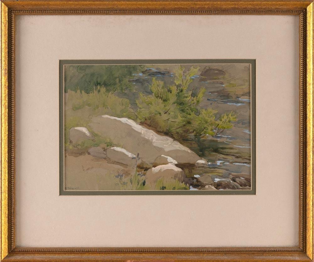 Hugh Newell comparable auction result: hugh newell maryland new jersey 1830 1915 study of a brook watercolor on paper 8 x 12 sight framed 17 x 20 5