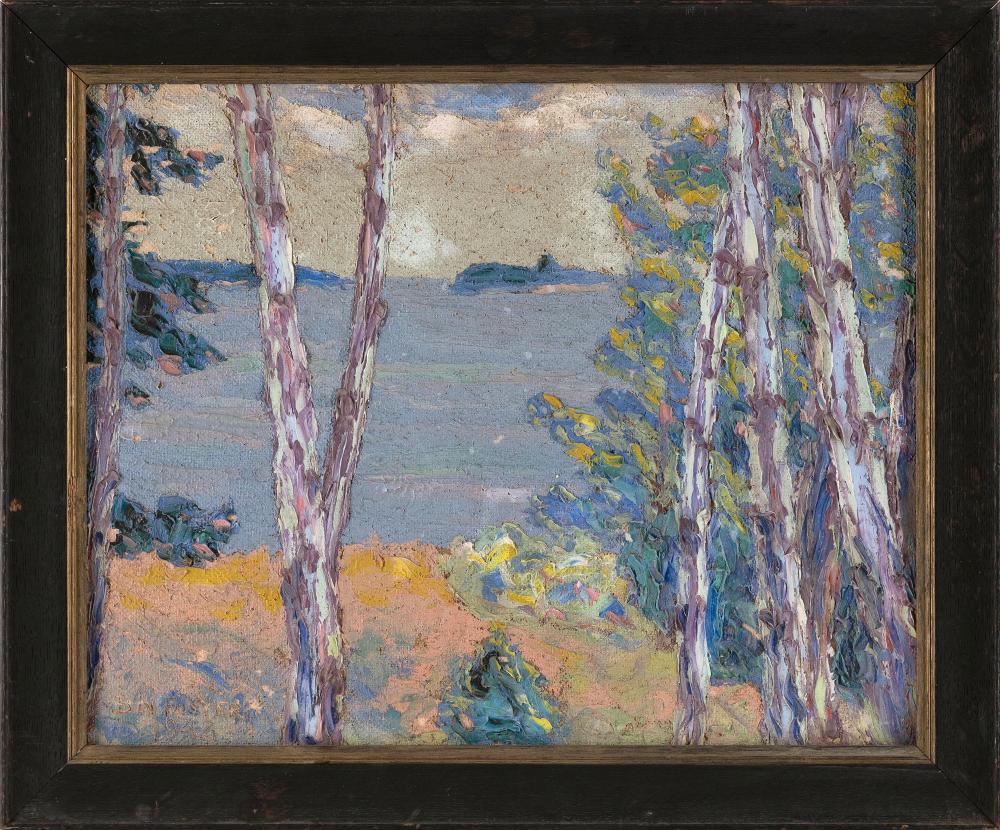 B. NORTON FOSTER (Florida/Rhode Island, 1899-1987), Ocean view., Oil on masonite, 16” x 20”. Framed 19.5” x 23.5”. sold by Eldred's, lot 3712 — auction record photograph