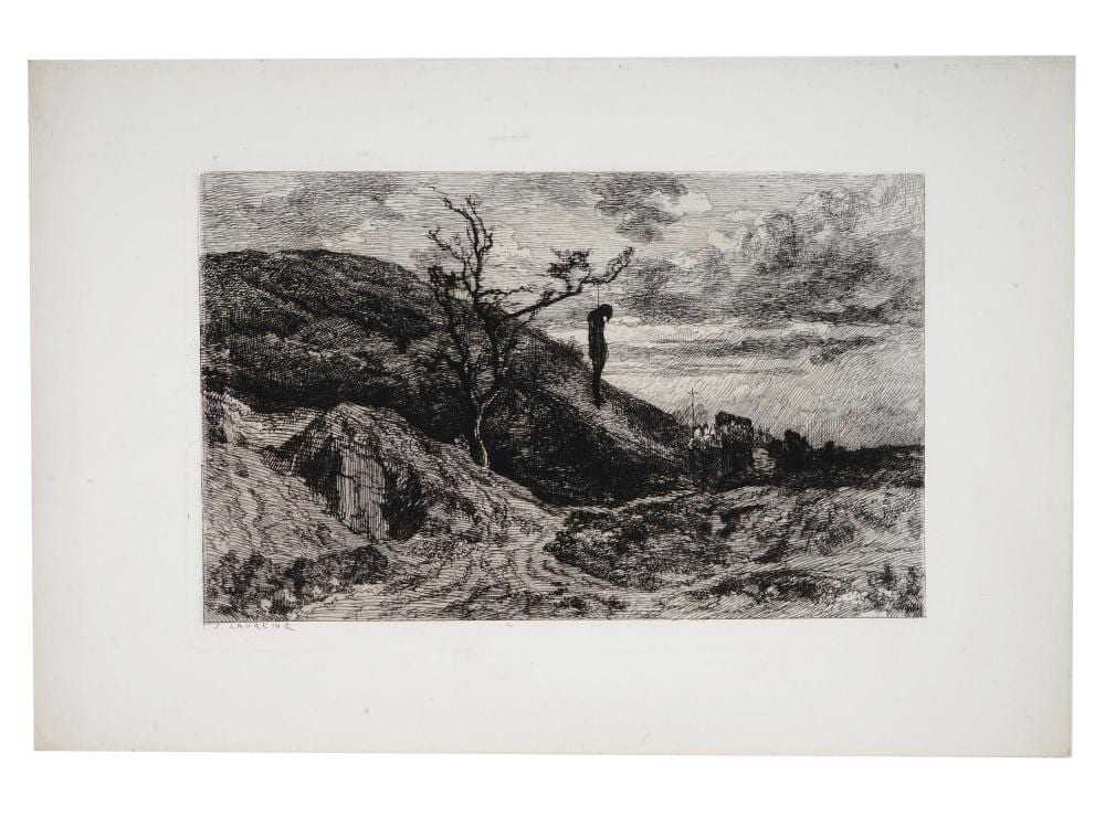 Jules Laurens comparable auction result: antique french etching hanged man by jules laurens