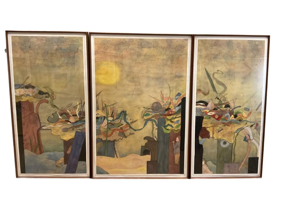 Elie Abrahami comparable auction result: elie abrahami b 1941 triptych for human life watercolor on paper