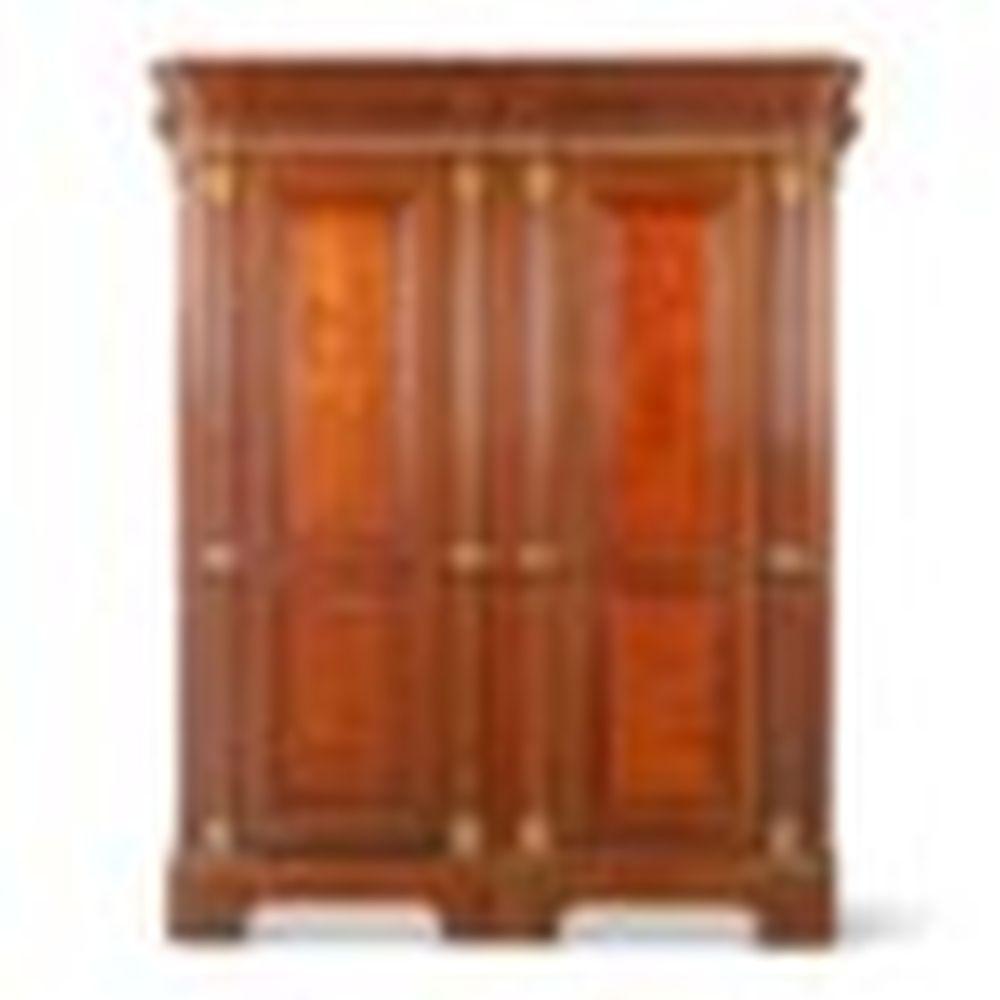 Alexis Grimou comparable auction result: a louis xvi ormolu mounted mahogany and plum pudding mahogany armoire by je