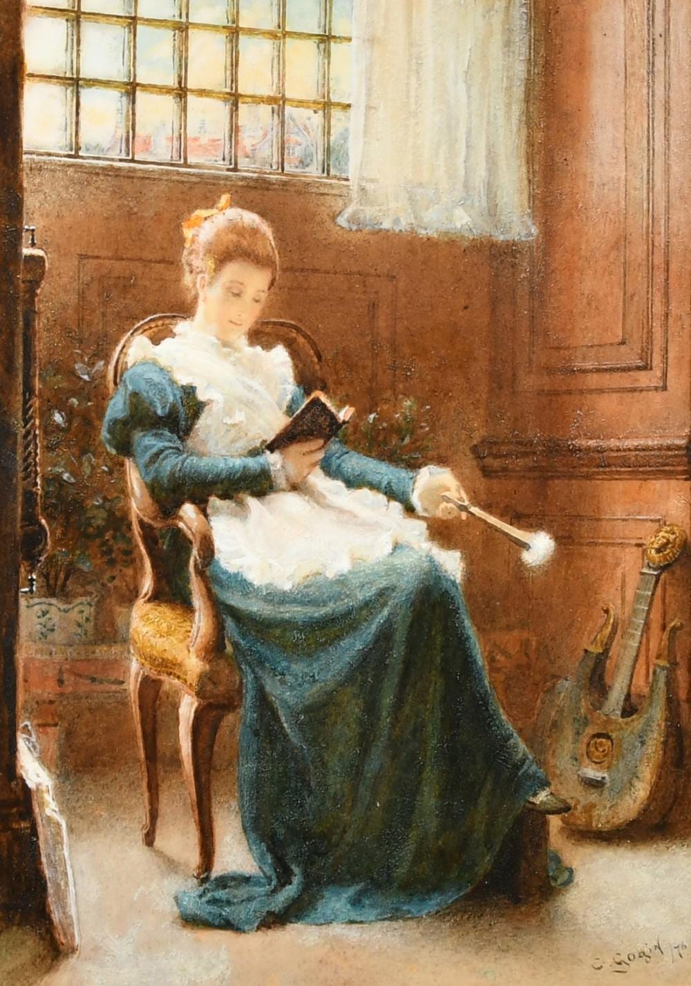 Charles Gogin comparable auction result: charles gogin 1844 1931 a female figure reading her book in a parlour watercolour signed and dated 1876