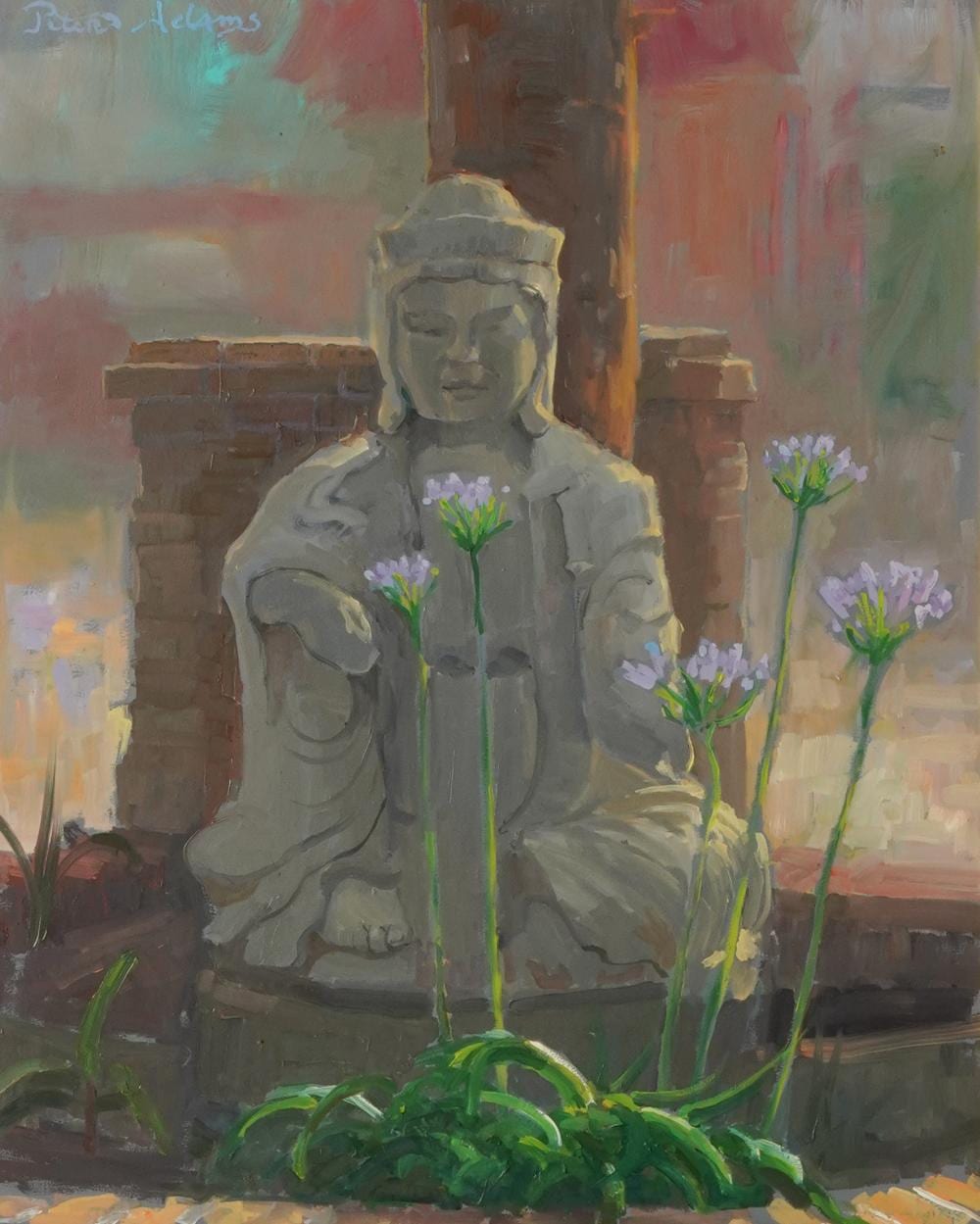 Peter Adams comparable auction result: peter adams b 1950 kwan yin in agapanthas