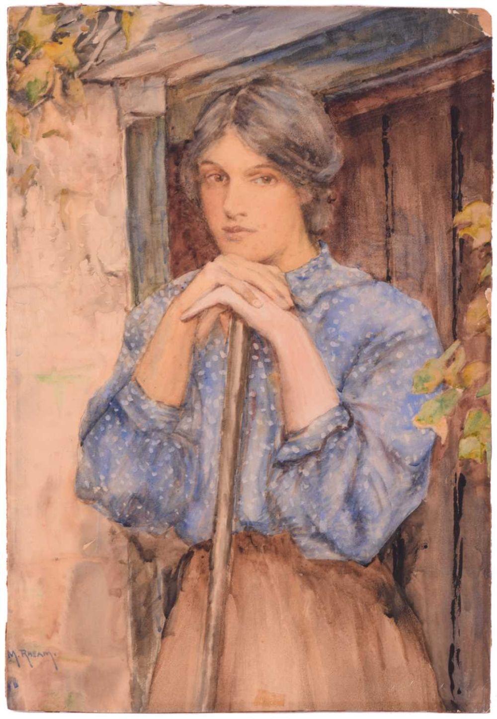 Henry Meynell Rheam comparable auction result: henry meynell rheam 1859 1920 portrait of a lady in a blue blouse watercolour on paper attached to board artist signature bottom left hand corner unframed 55 cm x 38 cm