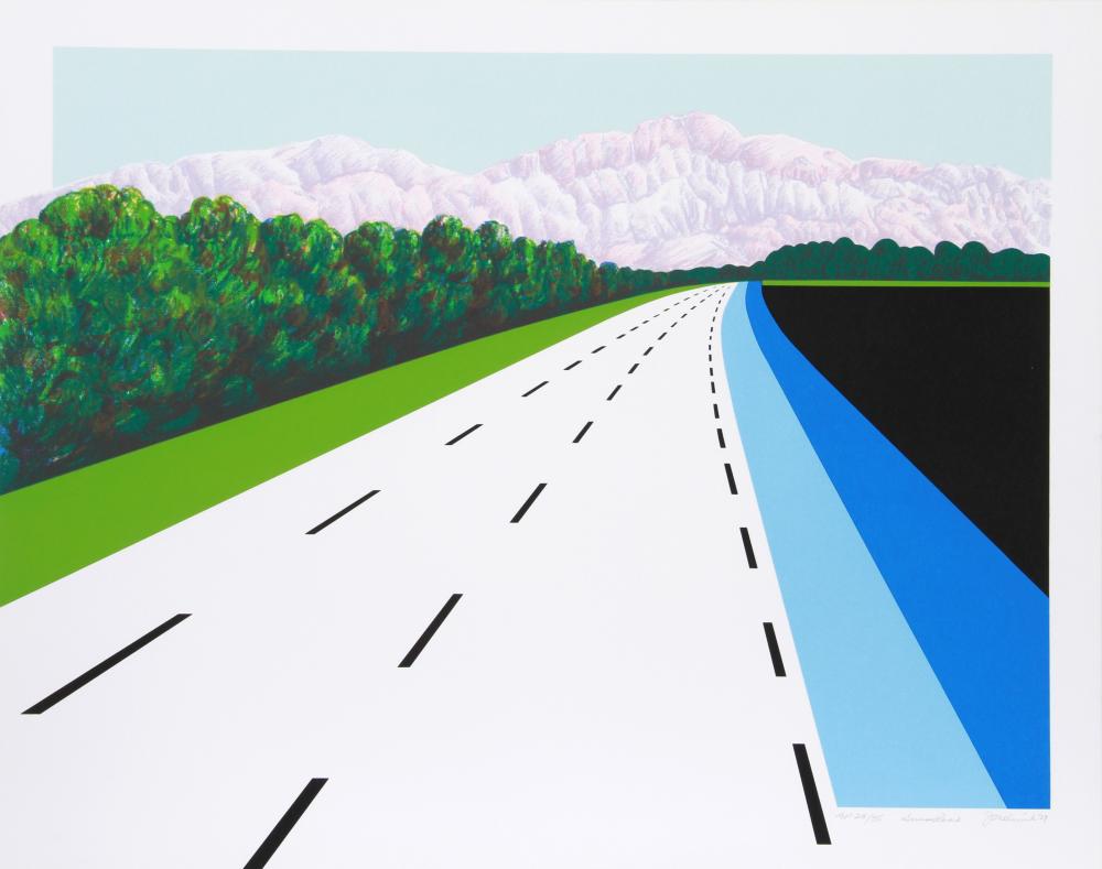 Joan Melnick comparable auction result: joan melnick swiss road screenprint