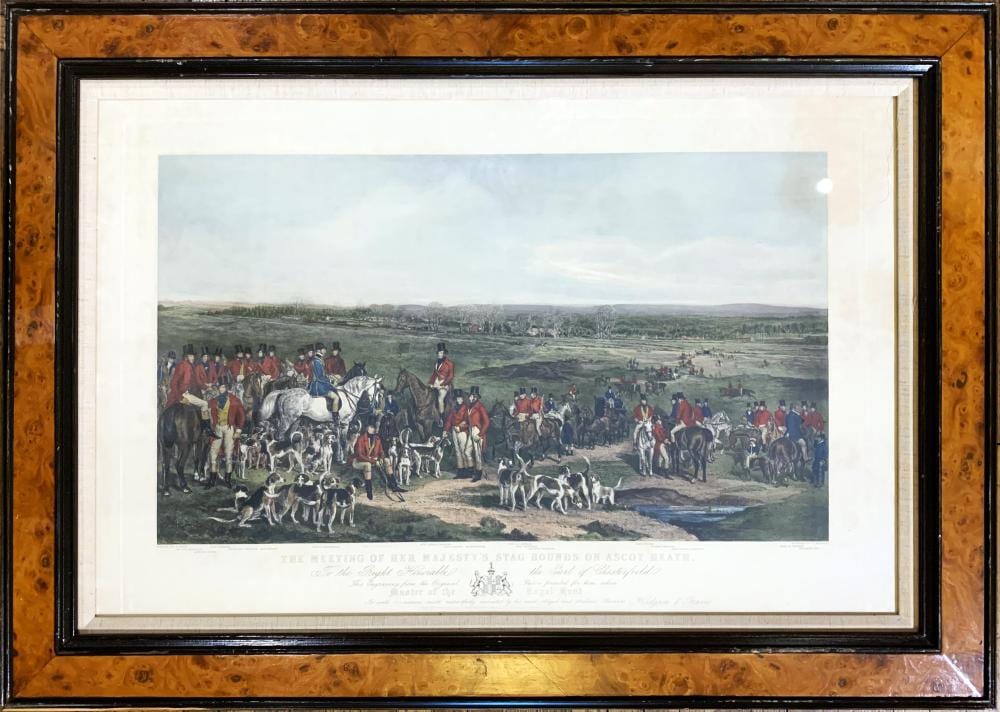 Francis Grant comparable auction result: 19th c english fox hunt hand colored engraving the meeting of her majesty s stag hounds on ascot heath after francis grant