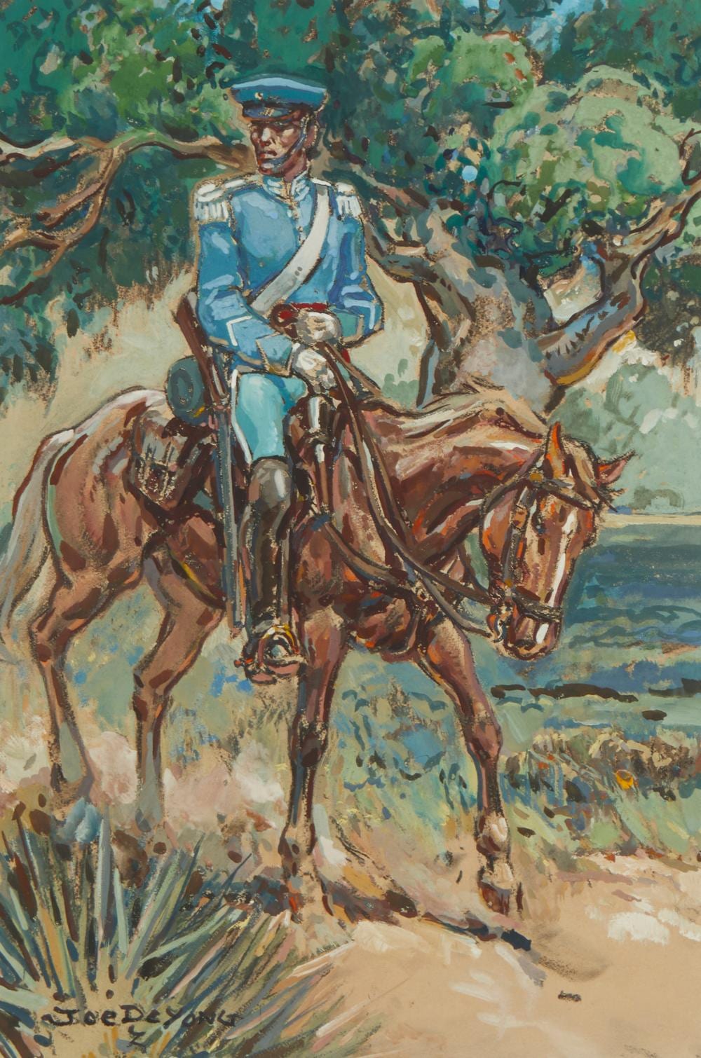 Joe DeYong comparable auction result: joe deyong 1894 1975 soldier on horse mixed media on paper laid to board sight 17 5 h x 12 w
