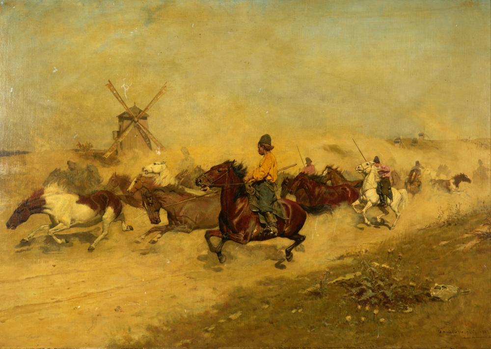 Antoni Piotrowski comparable auction result: antoni piotrowski polish 1853 1924 un convoi de chevaux framed 78 0 x 103 0 x 5 0 cm 30 5 7 x 40 3 5 x 2 in