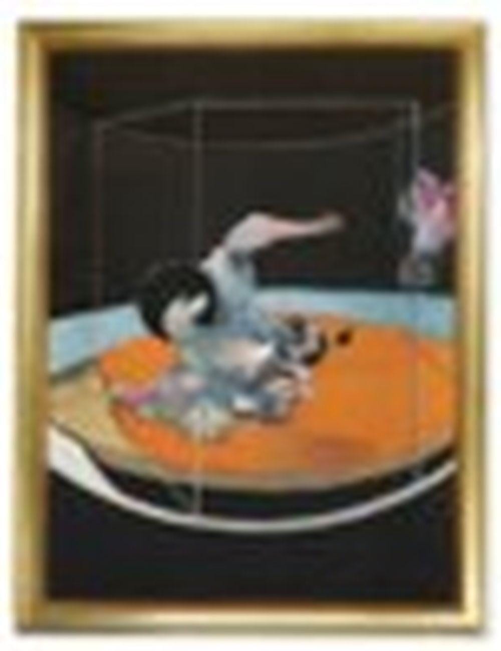 Francis Bacon (1909-1992) Figure in Movement oil and dye transfer lettering comparable sale